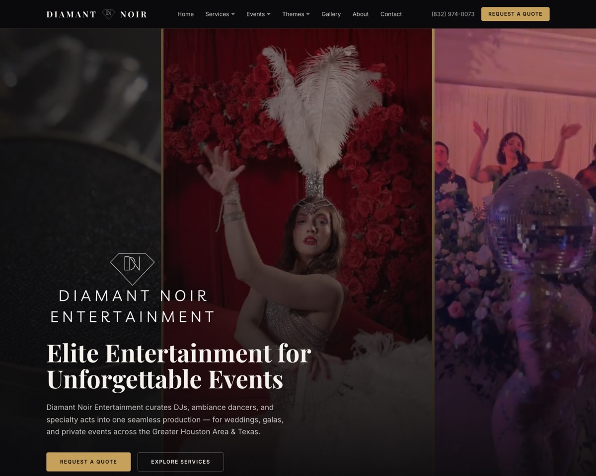 The Diamant Noir Entertainment homepage
